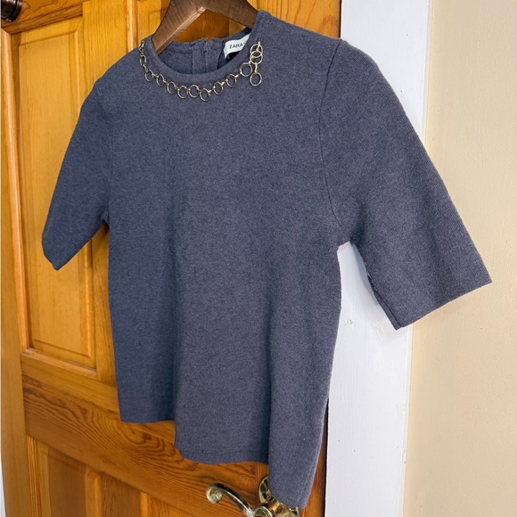 Zara Charcoal Top with Chain Accent - Picture 3 of 9
